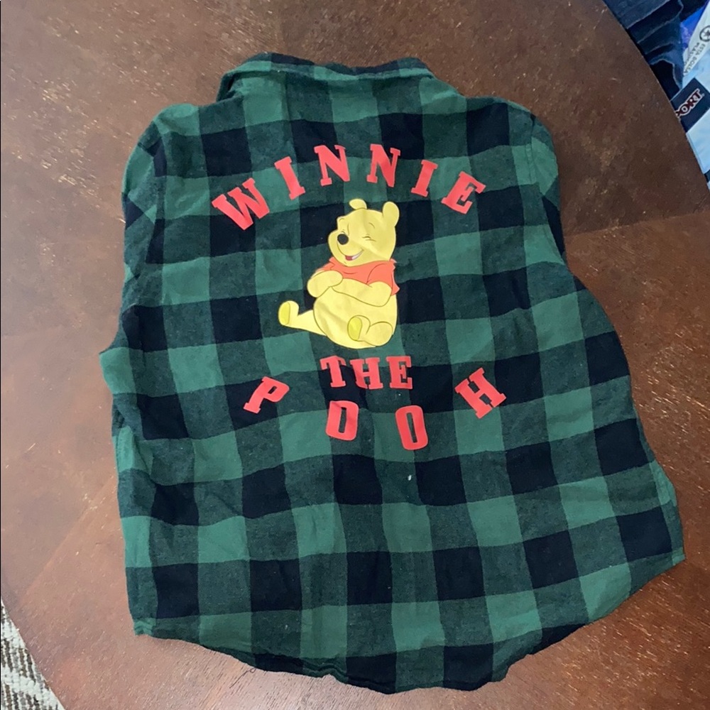 Disney Winnie the Pooh Kids Green Checkered Shirt